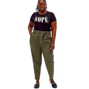 TORRID NEW Plus Size Olive Green Tie Front Paper-bag Tapered Pant.